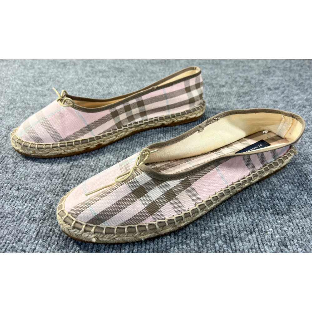 Burberry Espadrilles Canvas Pink Plaid Loafer Flat Shoes Sz 41 EU 10.5 US -Spain